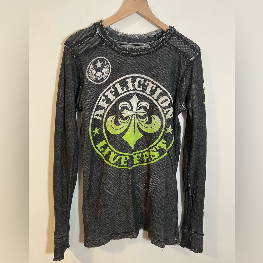 Affliction Thermal Long Sleeve Shirt Graphic Reversible Live Fast Gray Medium - Picture 4 of 9